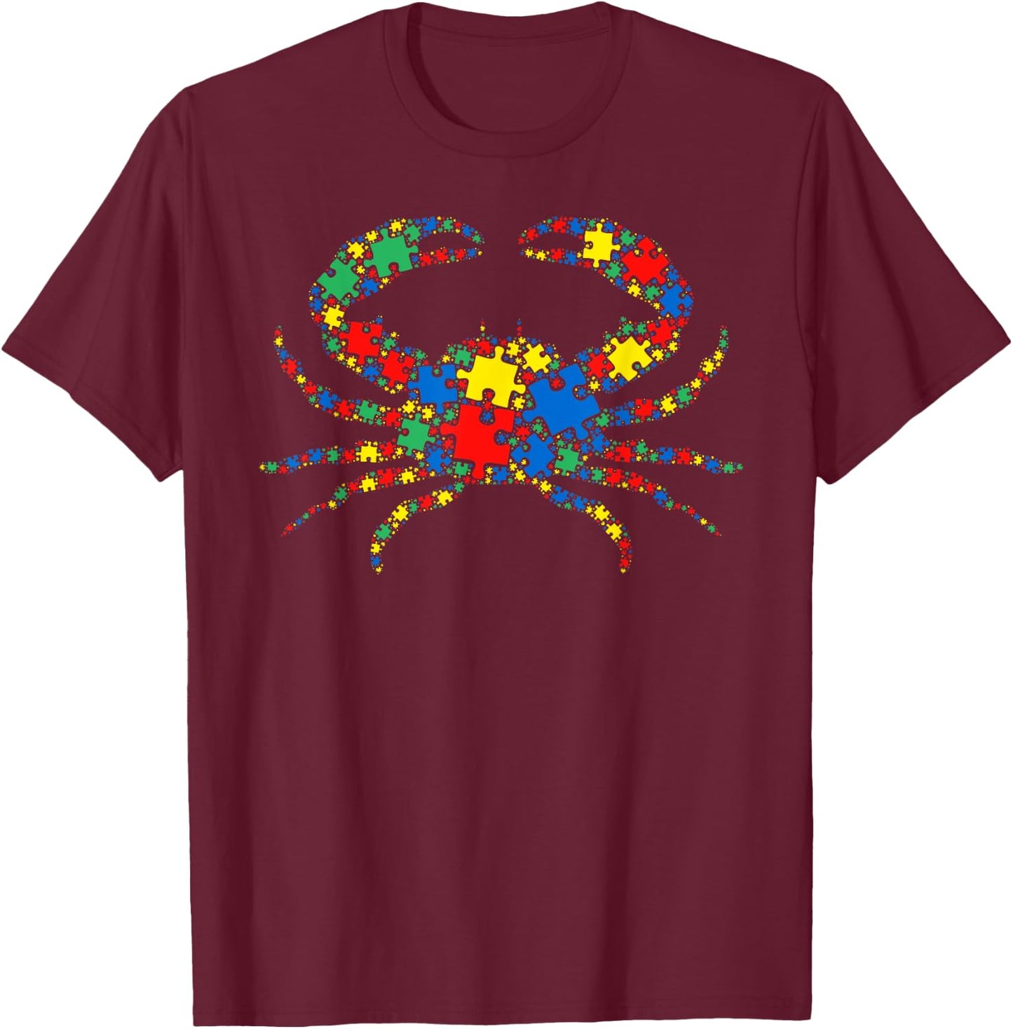Crab Autism Puzzle Men Kids - Autism Awareness T-Shirt - T-Shirt | Maroon
