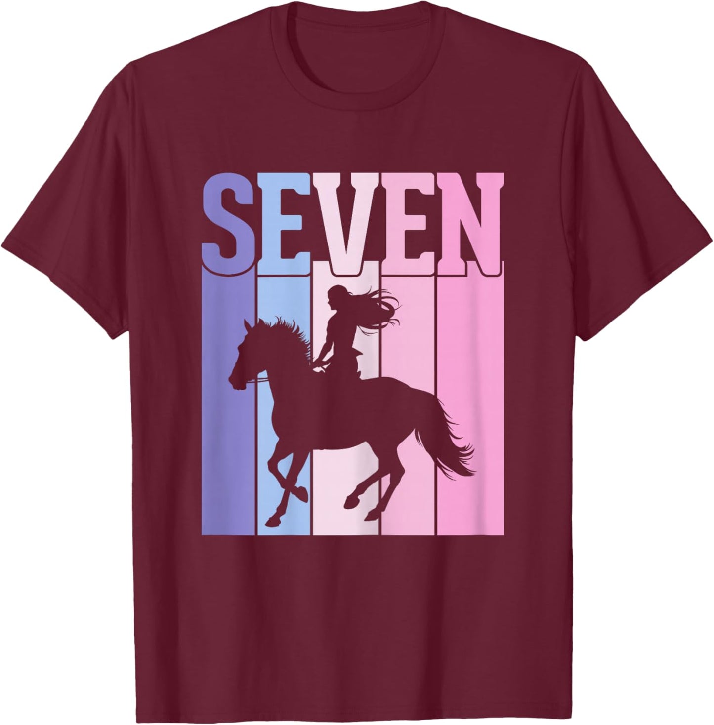 Seven Years Old Horse Lover 7th Birthday Party Girls T-Shirt - T-Shirt | Maroon