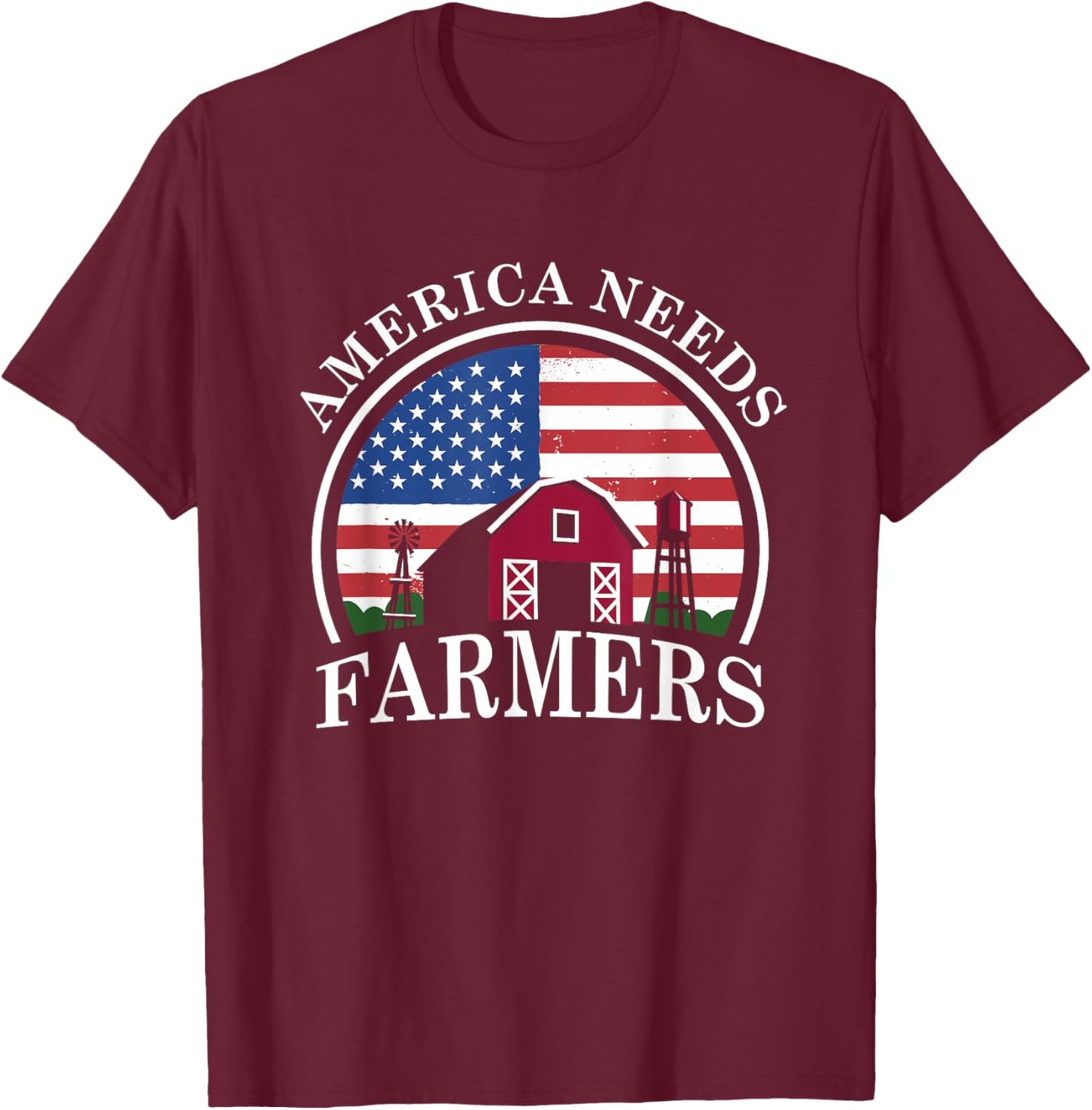 America Needs Farmers | American US Flag | Tractor T-Shirt - T-Shirt | Maroon
