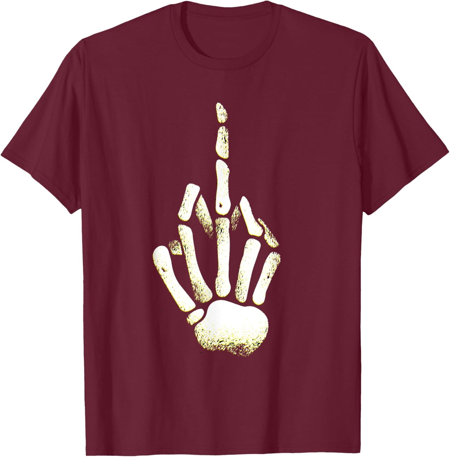 Halloween Skeleton Middle Finger Hand Fuck off T-Shirt - T-Shirt | Maroon