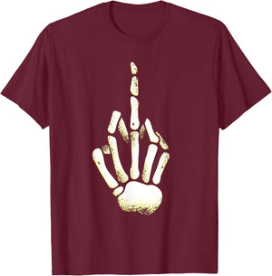 Halloween Skeleton Middle Finger Hand Fuck off T-Shirt - T-Shirt | Maroon