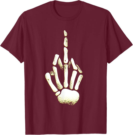 Halloween Skeleton Middle Finger Hand Fuck off T-Shirt - T-Shirt | Maroon