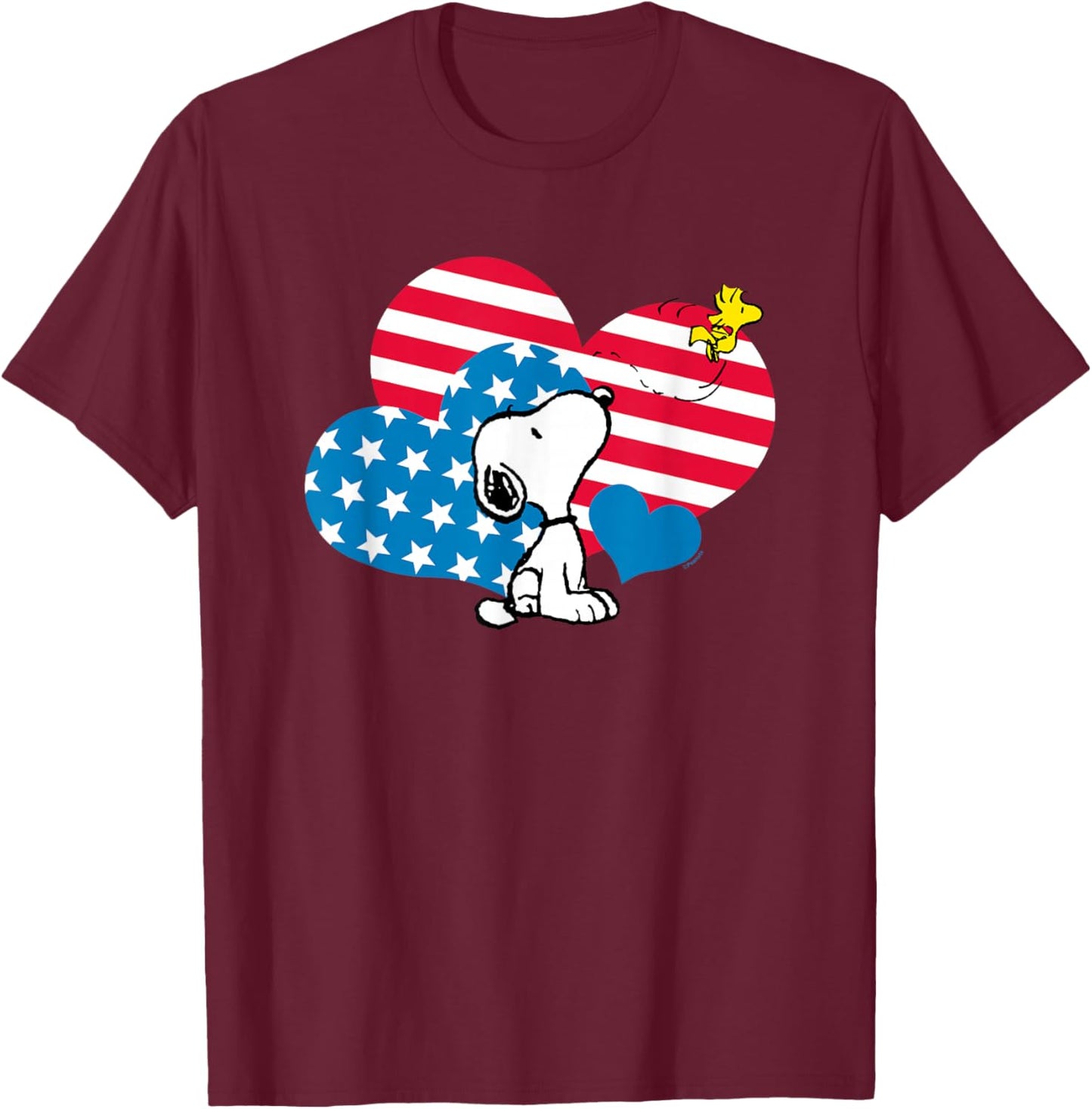 Peanuts - Snoopy Flag Hearts T-Shirt - T-Shirt | Maroon