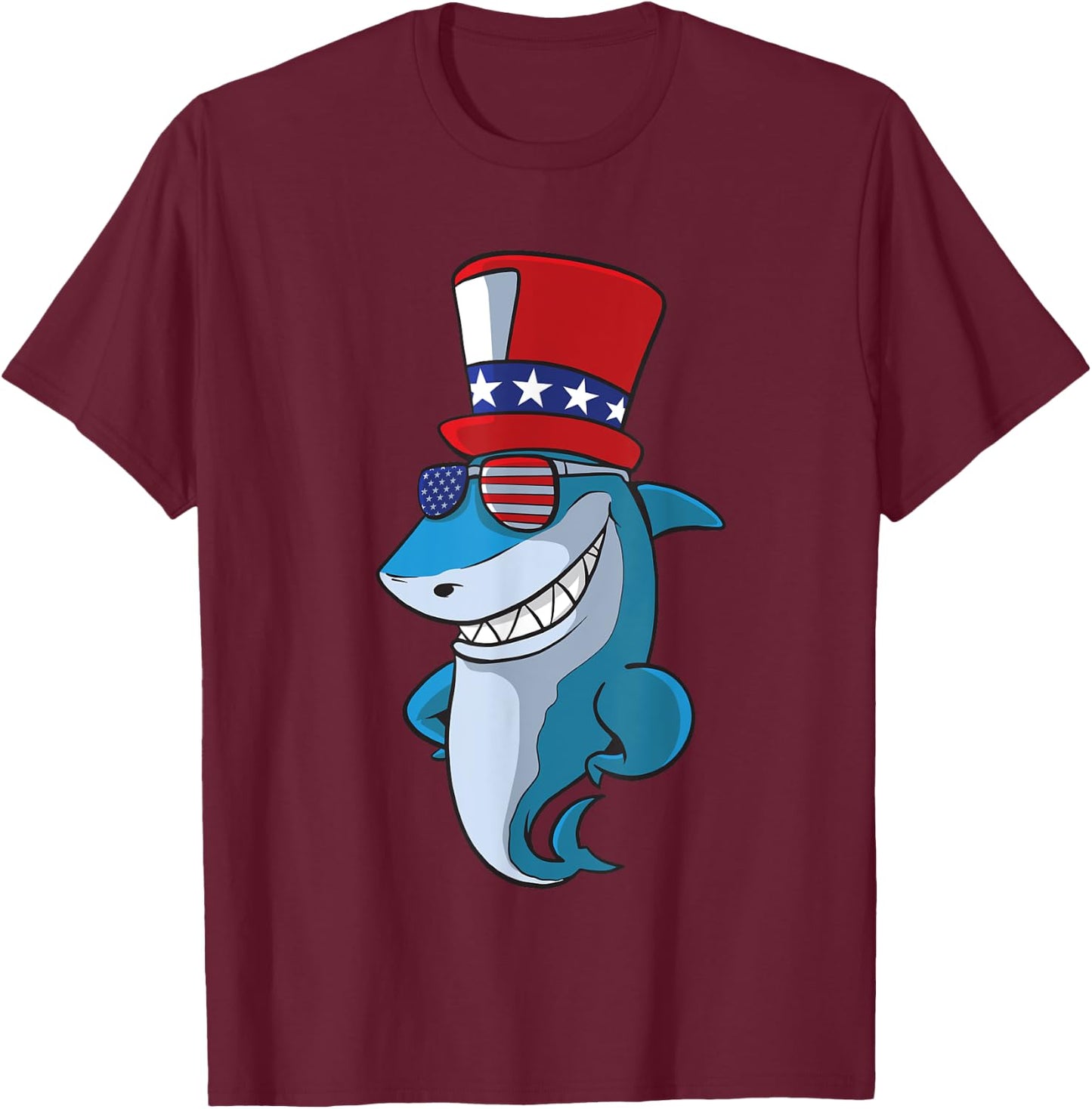 Cute Shark 4th Of July Independence Day America USA T-Shirt - T-Shirt | Maroon