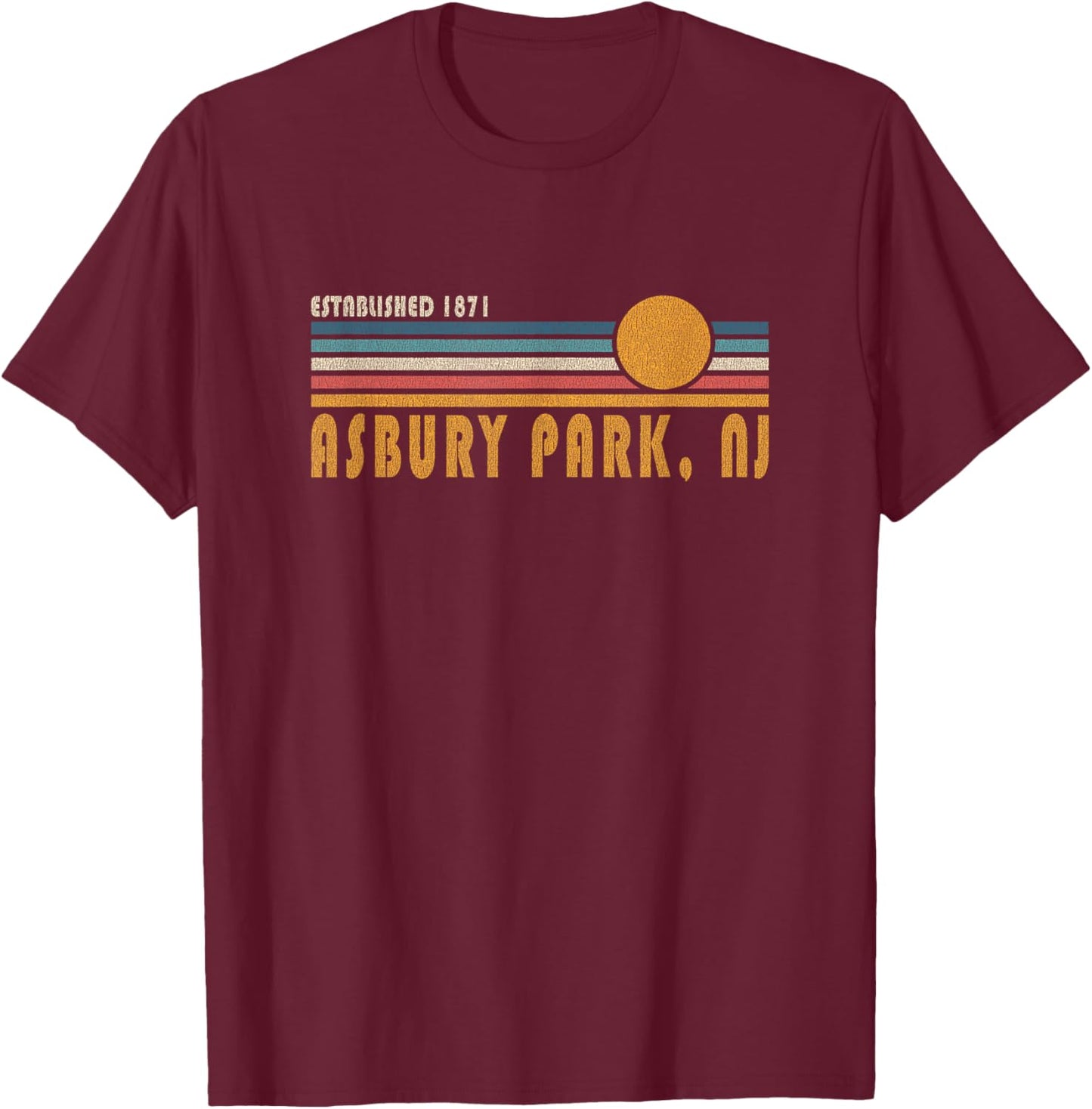 Asbury Park NJ Souvenir - New Jersey Vacation Memorabilia T-Shirt - T-Shirt | Maroon
