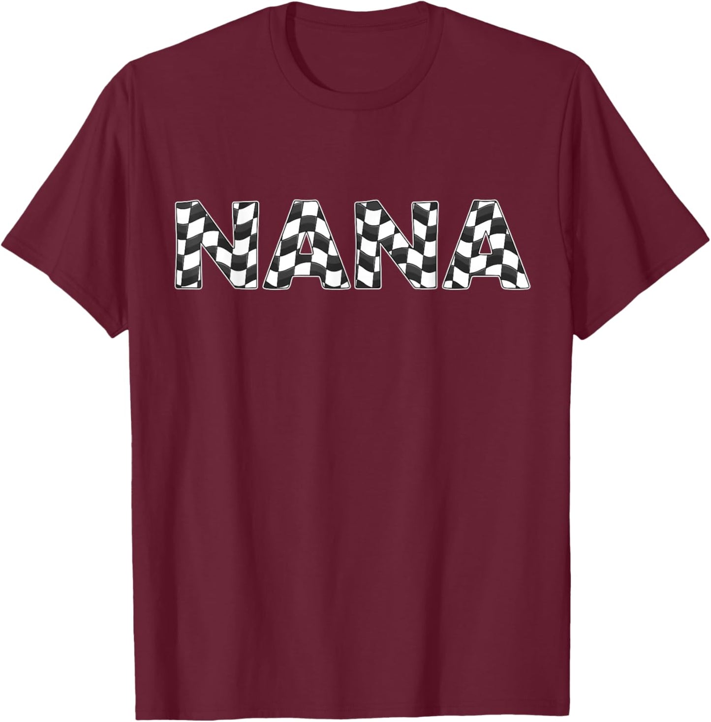Checked Race Car Nana White Black Checkerboard Women Flag T-Shirt - T-Shirt | Maroon