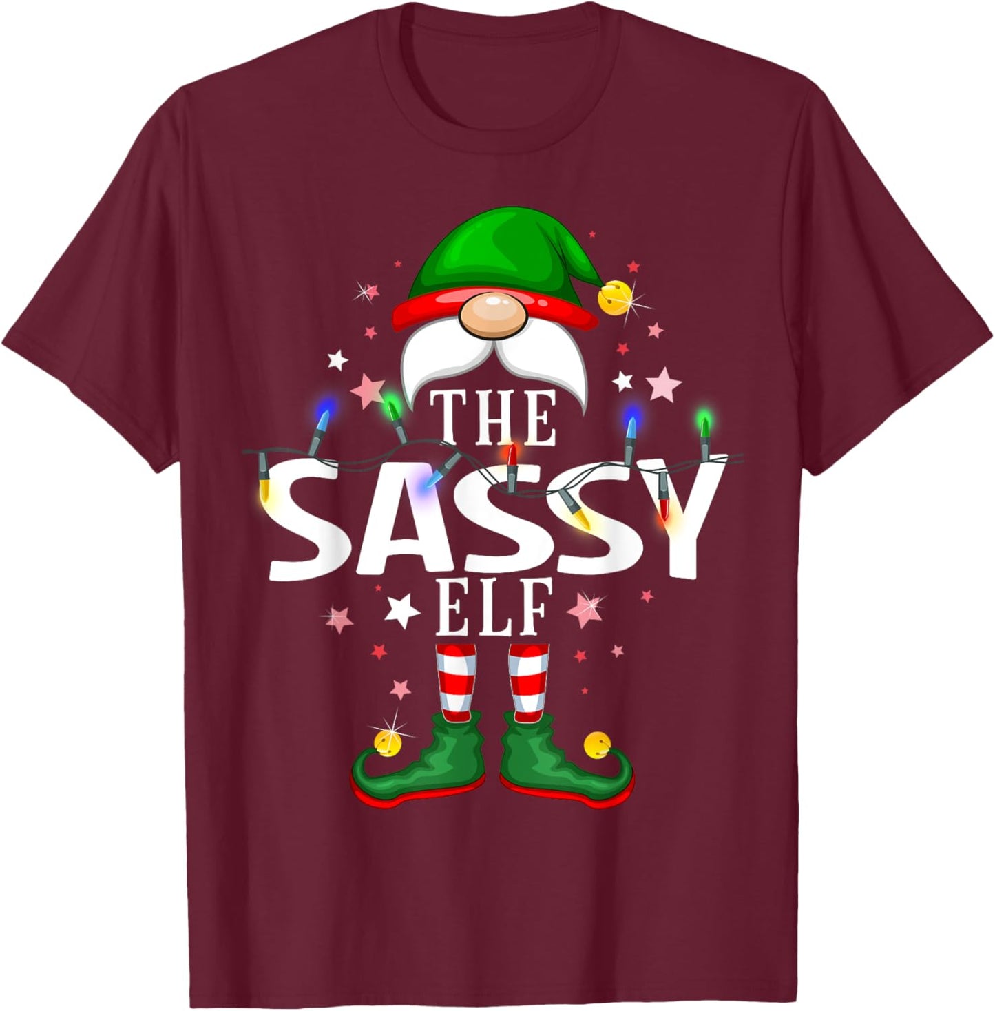 The Sassy Elf Christmas Family Pajama Party T-Shirt - T-Shirt | Maroon