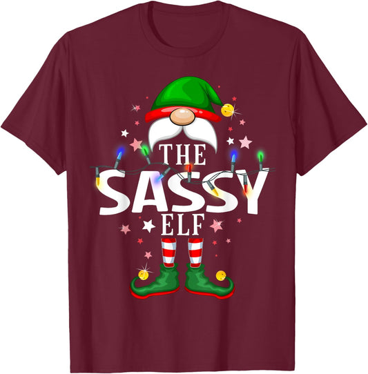 The Sassy Elf Christmas Family Pajama Party T-Shirt - T-Shirt | Maroon