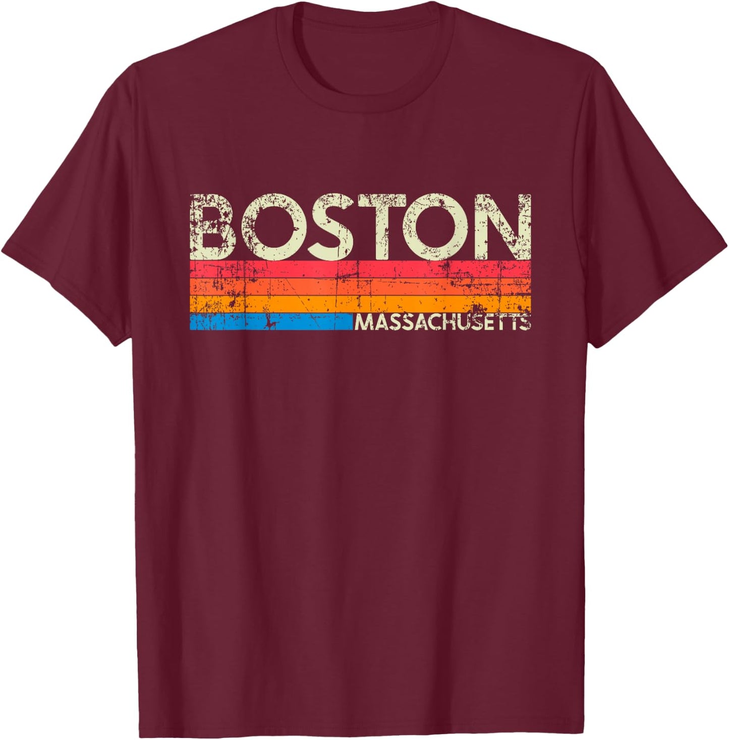 Vintage Retro Boston Massachusetts Distressed Souvenir T-Shirt - T-Shirt | Maroon
