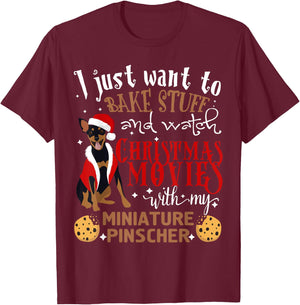 Watch Christmas Movies With My Miniature Pinscher Min Pin T-Shirt - T-Shirt | Maroon