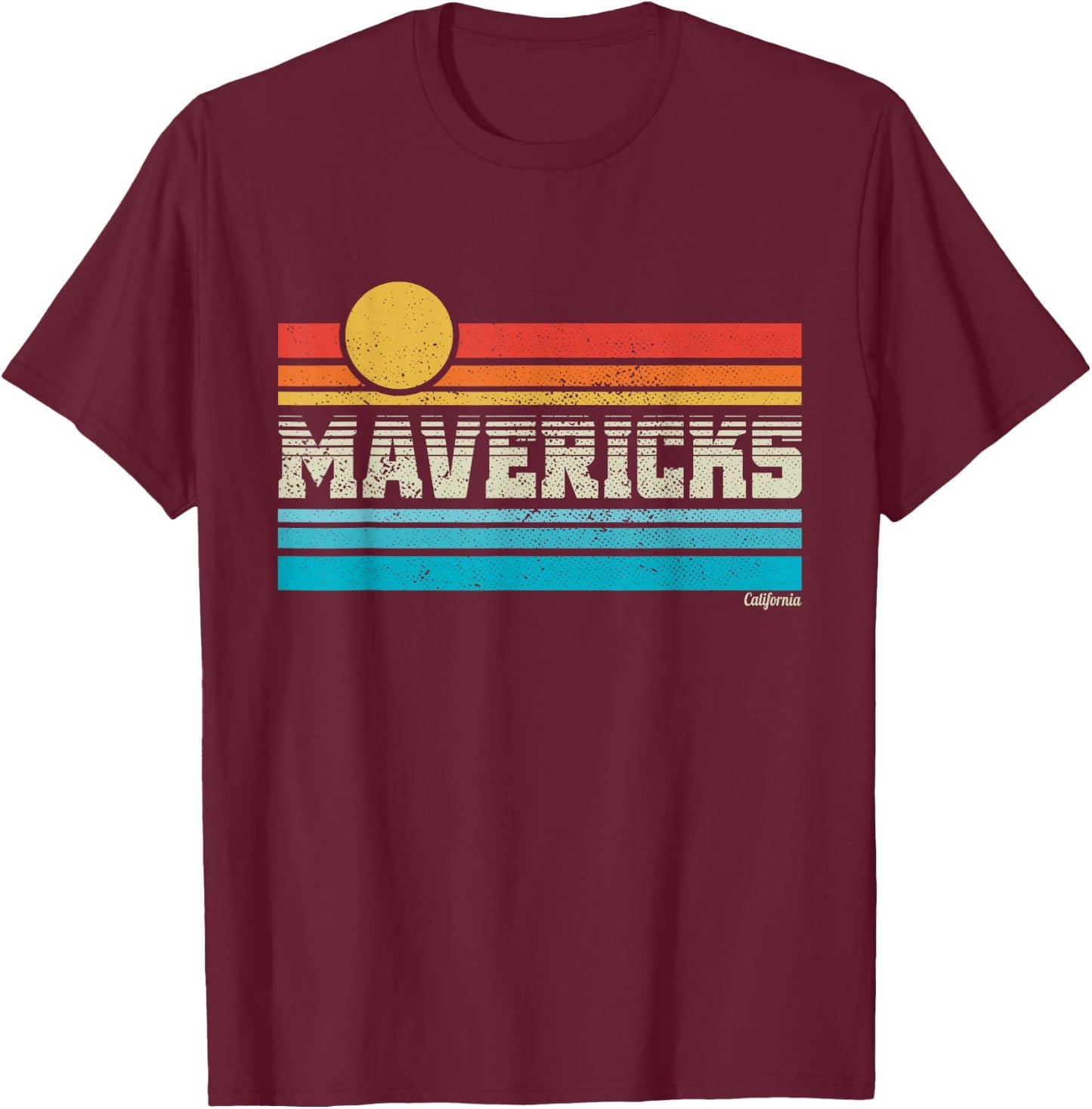 Mavericks California Retro Sunset Surf Trip I Love Surfing T-Shirt - T-Shirt | Maroon