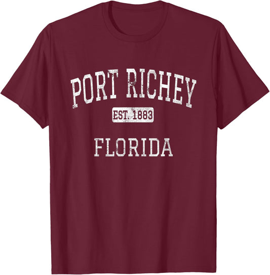Port Richey Florida FL Vintage T-Shirt - T-Shirt | Maroon
