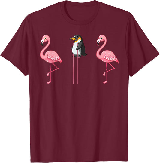 Flamingo Penguin On Stilts Flamingo Lover Gifts T-Shirt - T-Shirt | Maroon