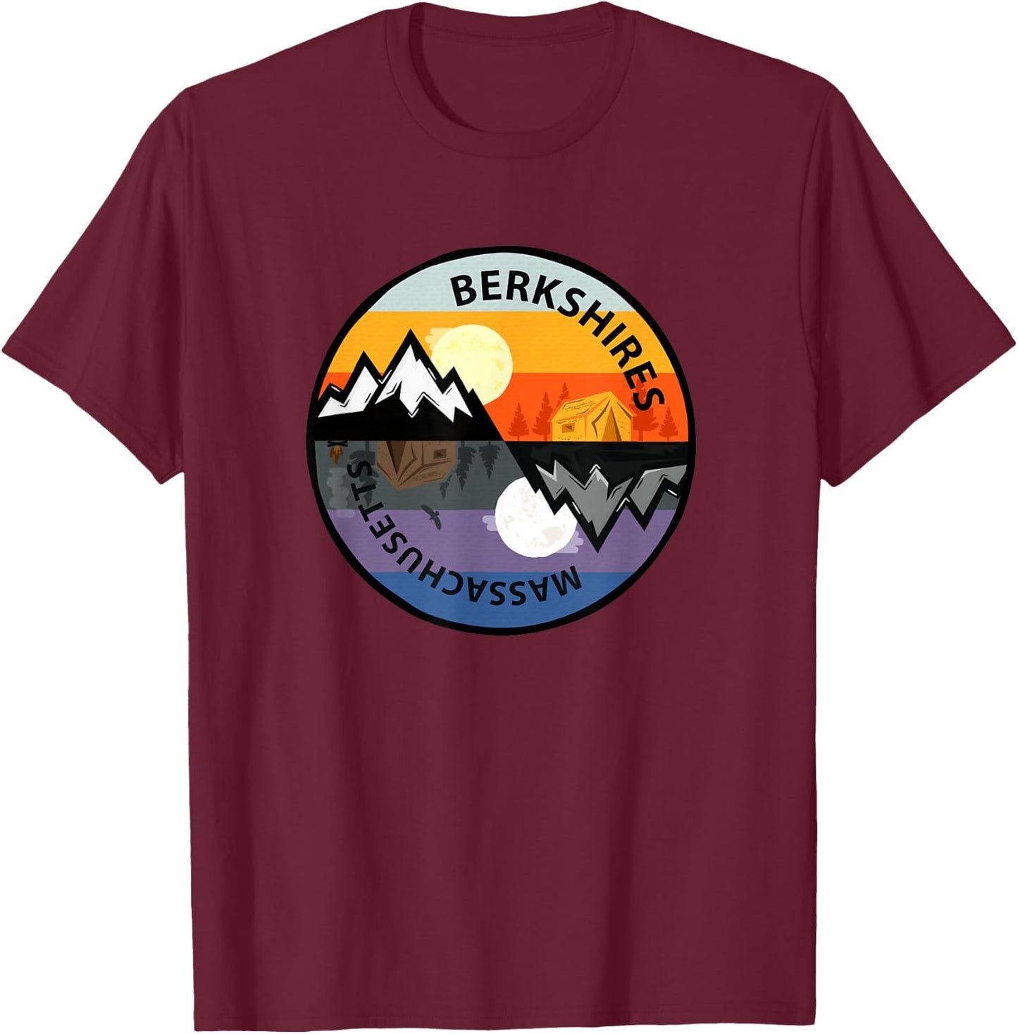 Retro Vintage Berkshires, Massachusetts Souvenir Camping T-Shirt - T-Shirt | Maroon