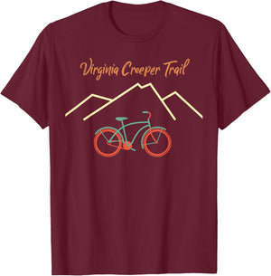 Virginia Creeper Trail Retro Mountain Bike and Hike T-Shirt - T-Shirt | Maroon