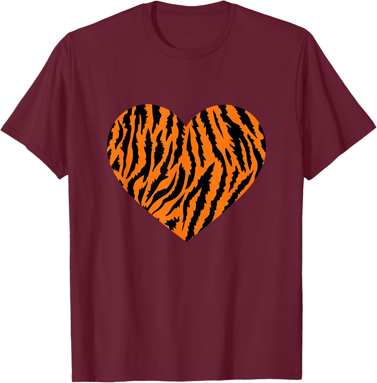 Tiger Animal Print Heart Tiger T-Shirt - T-Shirt | Maroon