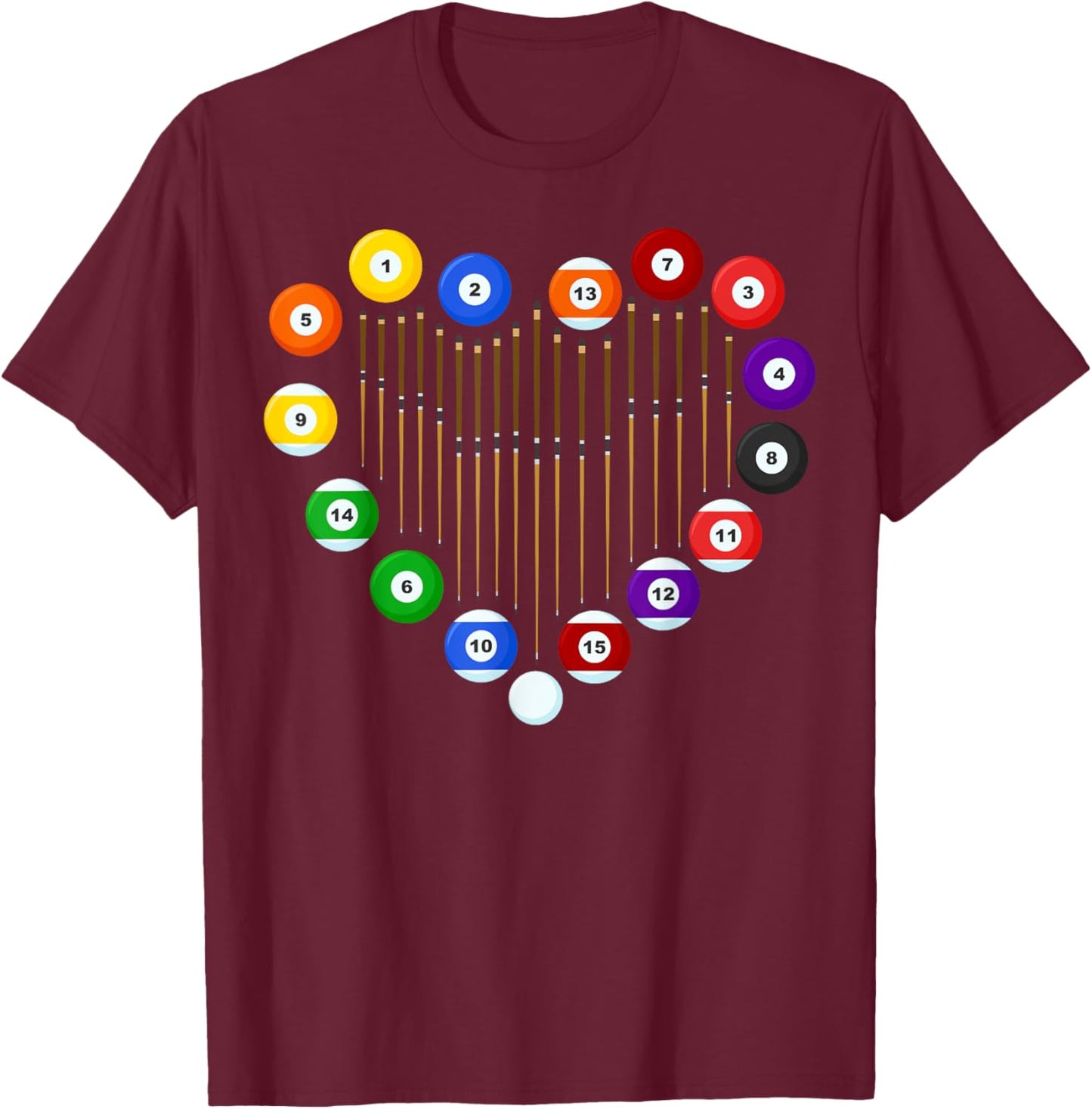 Love Billiard Pool Billiard Ball Billiard Player Lover Heart T-Shirt - T-Shirt | Maroon