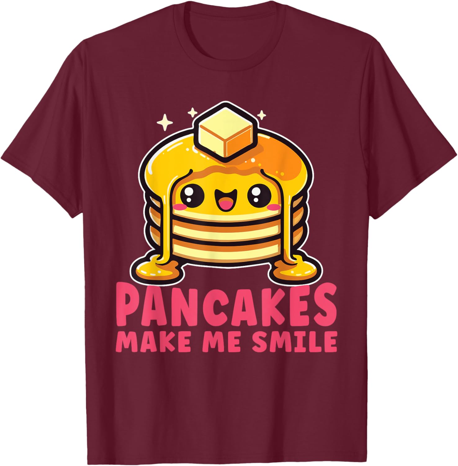 Cute Pancake Breakfast Food Lover Kawaii Pancakes T-Shirt - T-Shirt | Maroon