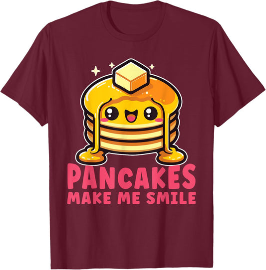 Cute Pancake Breakfast Food Lover Kawaii Pancakes T-Shirt - T-Shirt | Maroon