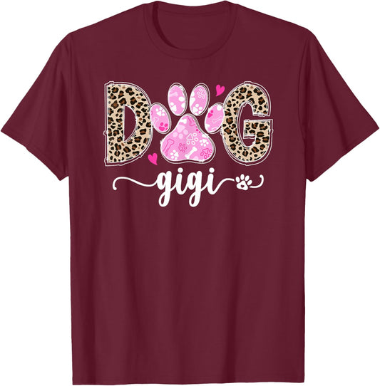 Dog Gigi Dog Lover Gigi Grandma Leopard T-Shirt - T-Shirt | Maroon