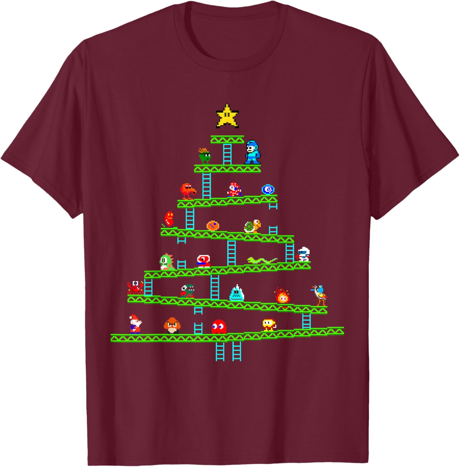 8 Bit Retro Gaming Christmas Tree T-Shirt - T-Shirt | Maroon