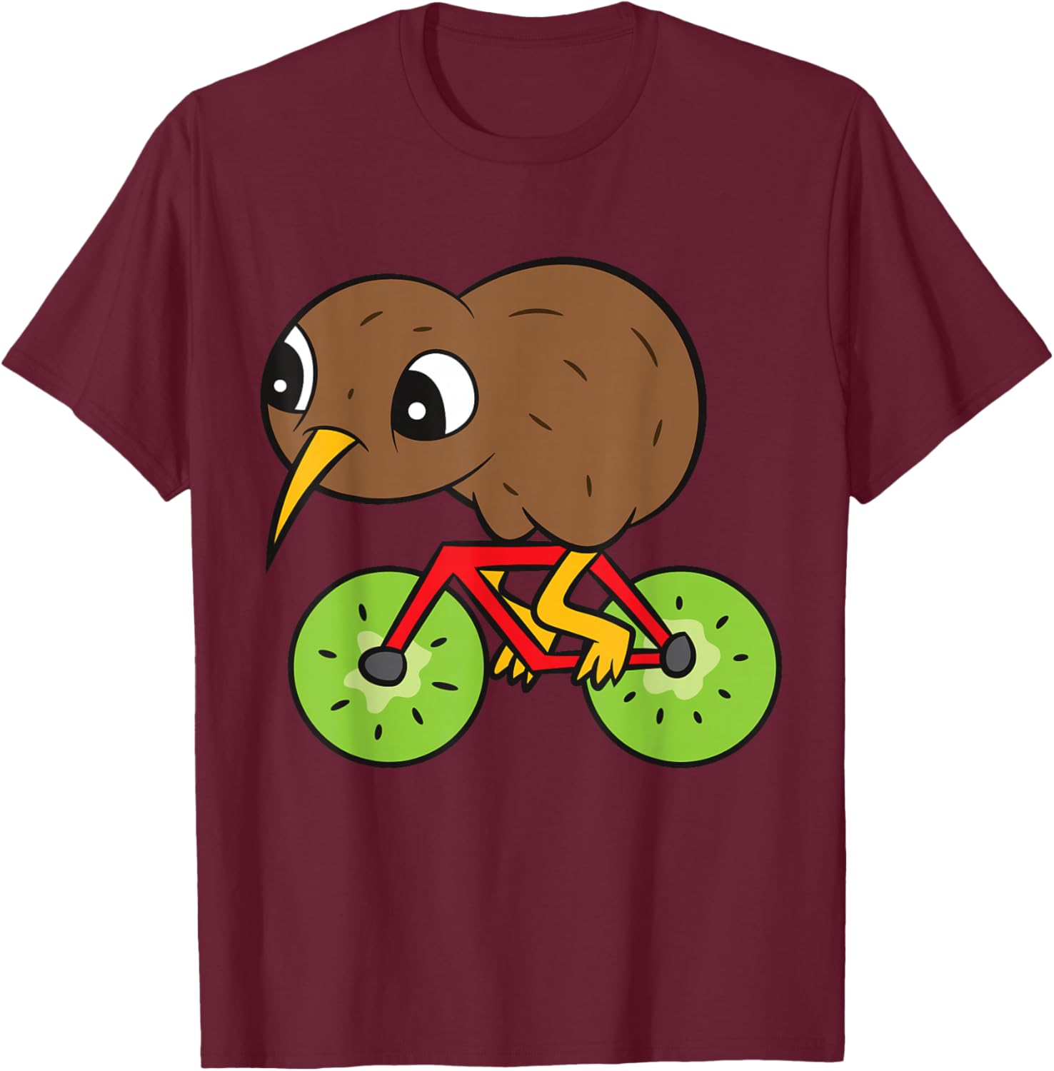 Kiwi Bird On Kiwi Bicycle Kawaii Kiwi T-Shirt - T-Shirt | Maroon