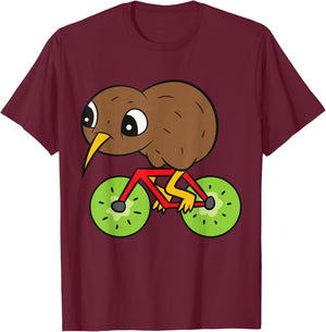 Kiwi Bird On Kiwi Bicycle Kawaii Kiwi T-Shirt - T-Shirt | Maroon