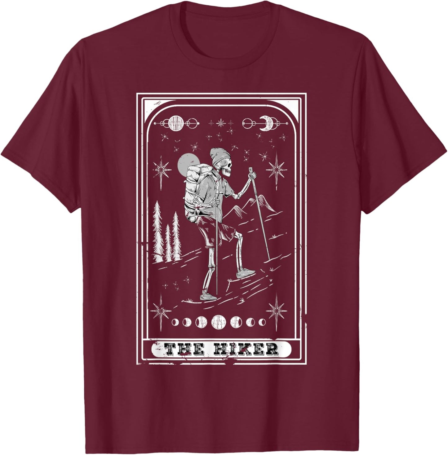 The Hiker Goth Skeleton Tarot Card Nature hiking T-Shirt - T-Shirt | Maroon