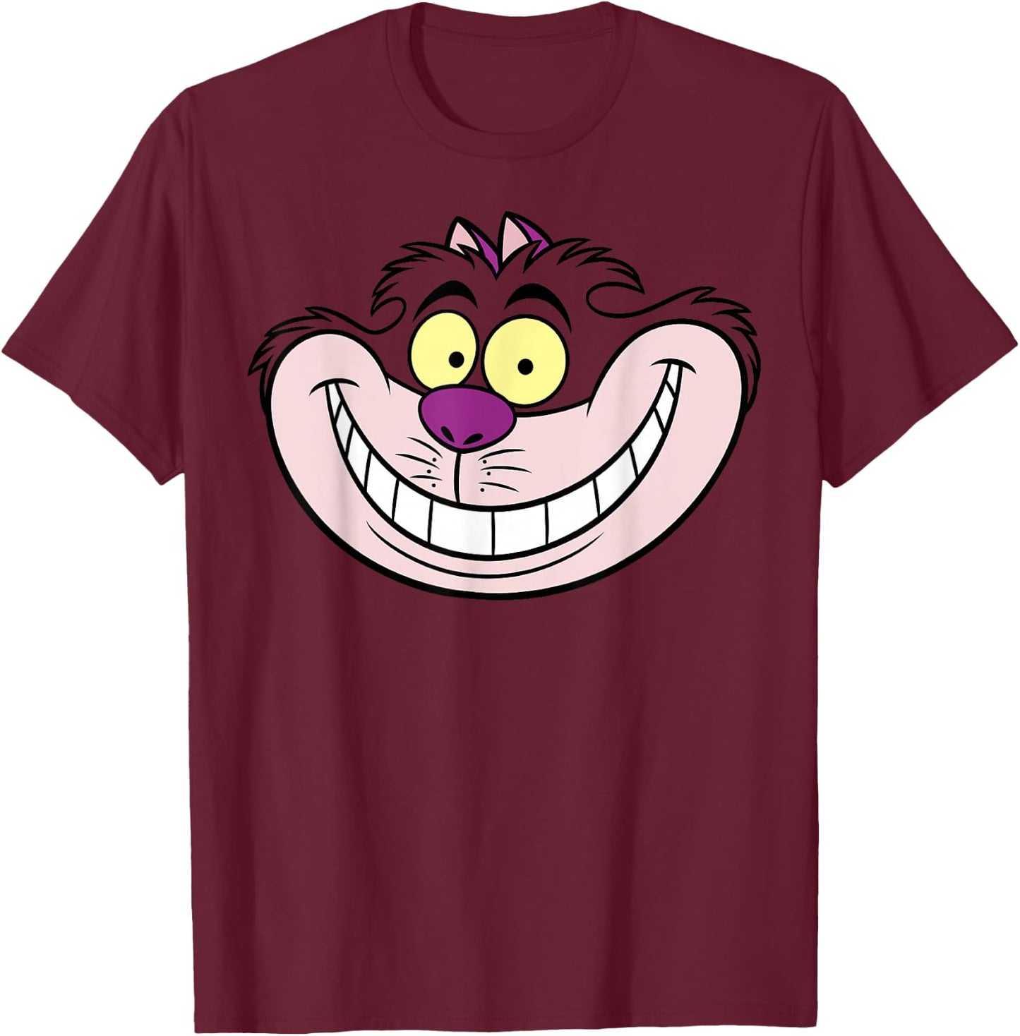 Disney Alice in Wonderland Cheshire Cat Big Face T-Shirt - T-Shirt | Maroon