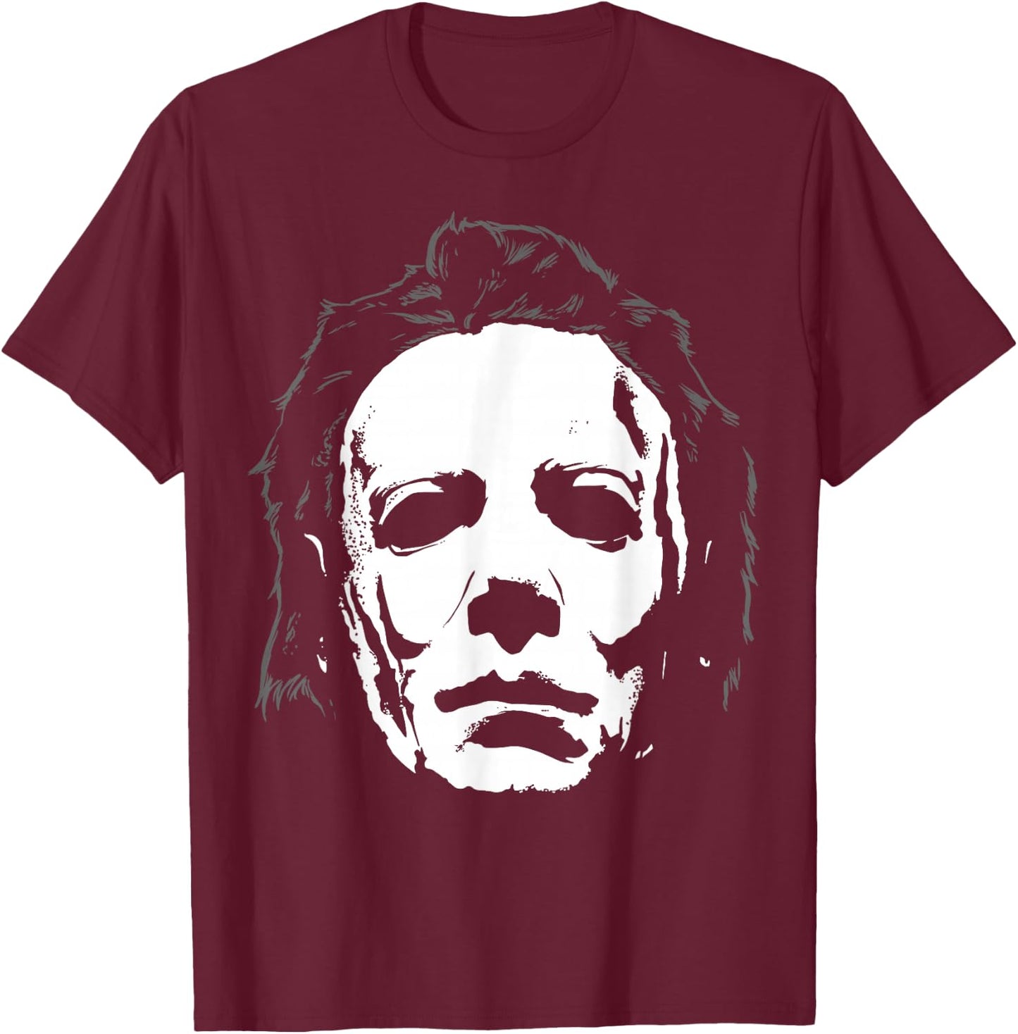 Halloween Michael Myers Mask Big Face T-Shirt - T-Shirt | Maroon