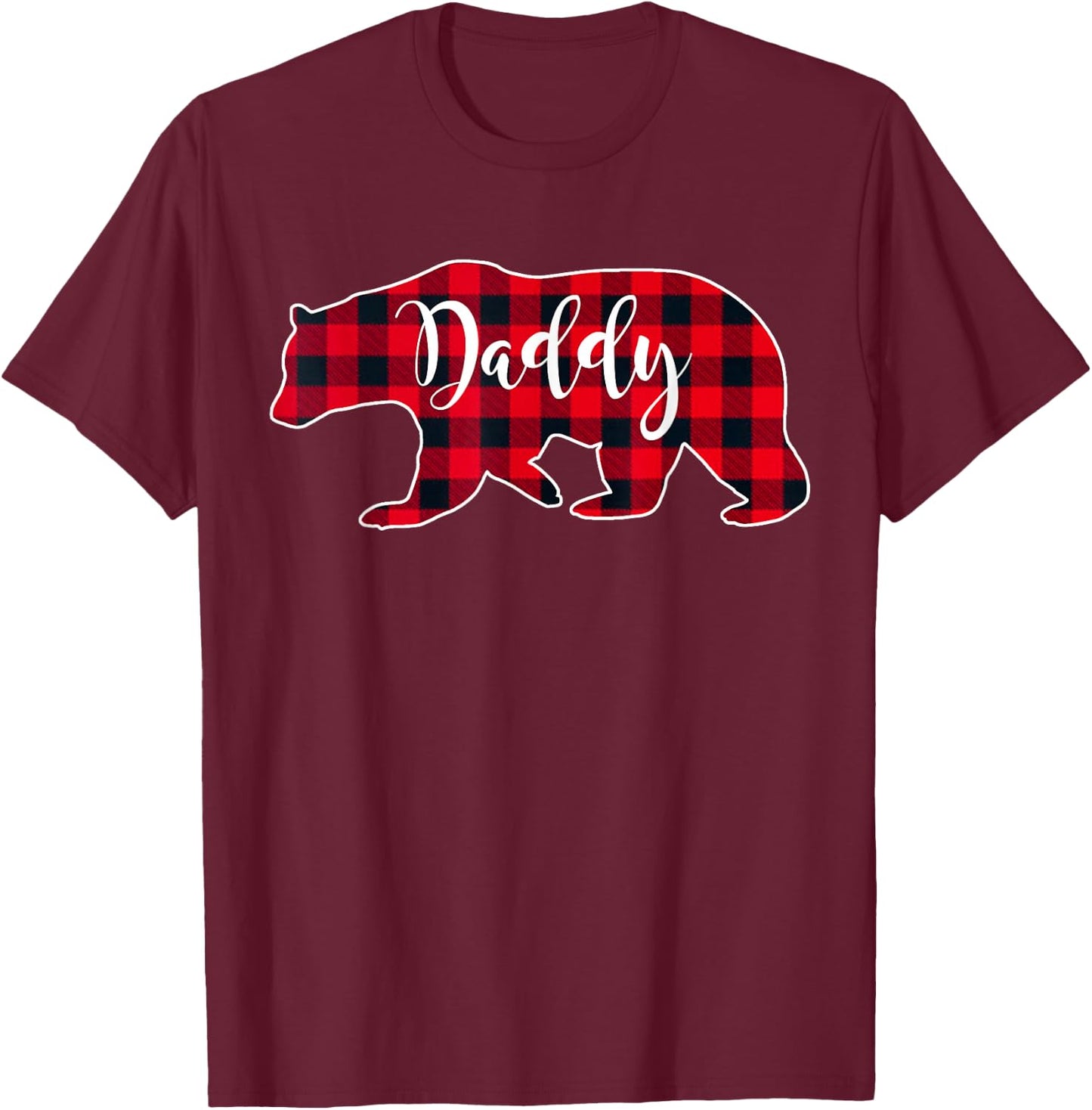 Daddy Bear Black Red Buffalo Check Plaid Fun Dad Father Gift T-Shirt - T-Shirt | Maroon
