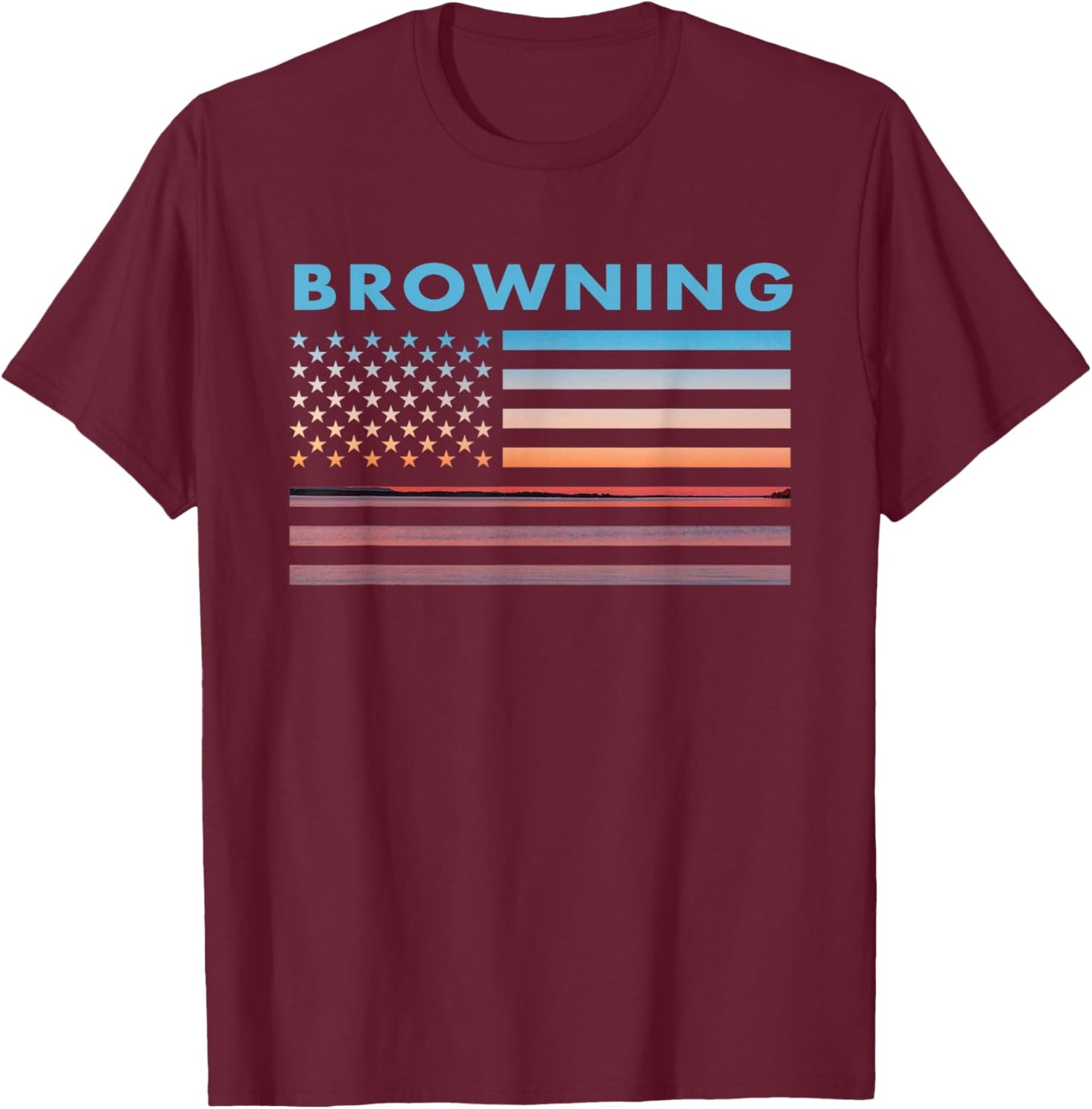 Vintage Sunset American Flag Browning, Montana T-Shirt - T-Shirt | Maroon