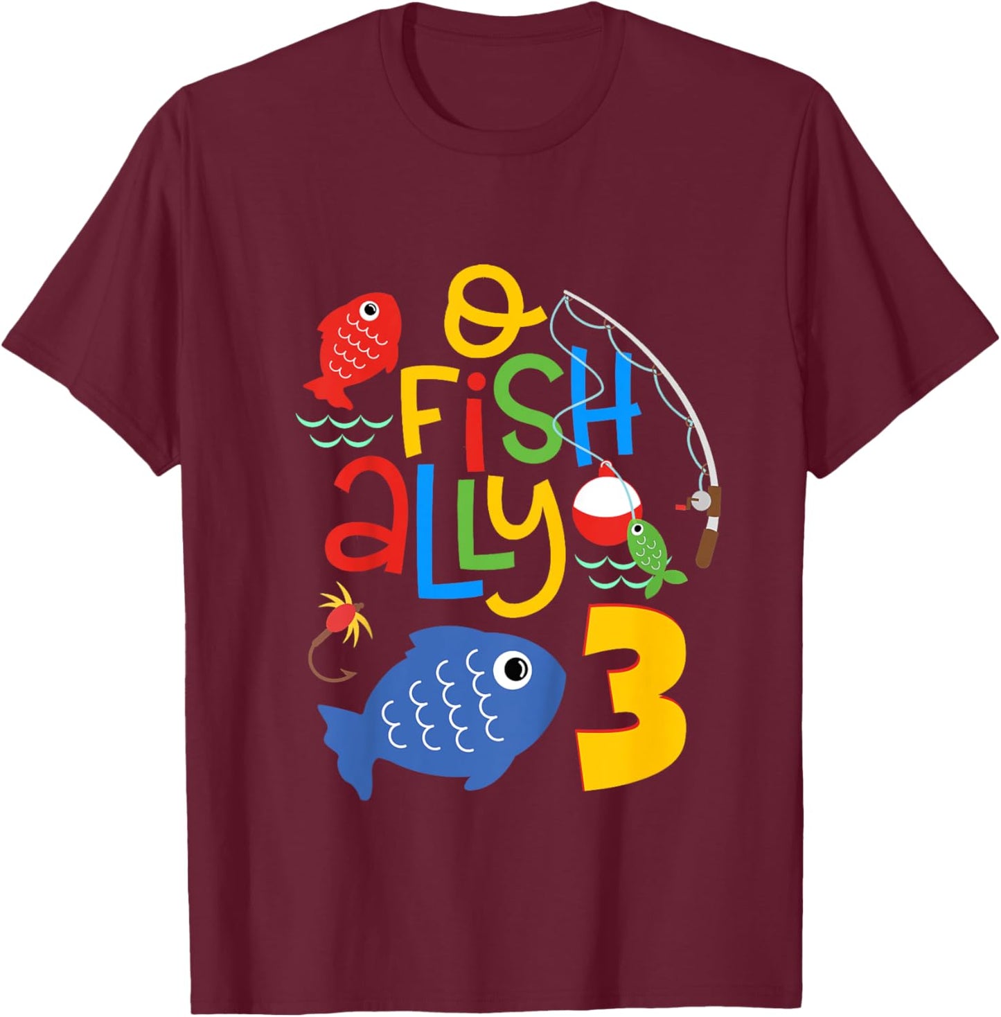 O-Fish-Ally Three Birthday Decorations 3 Year Old 3rd Bday T-Shirt - T-Shirt | Maroon