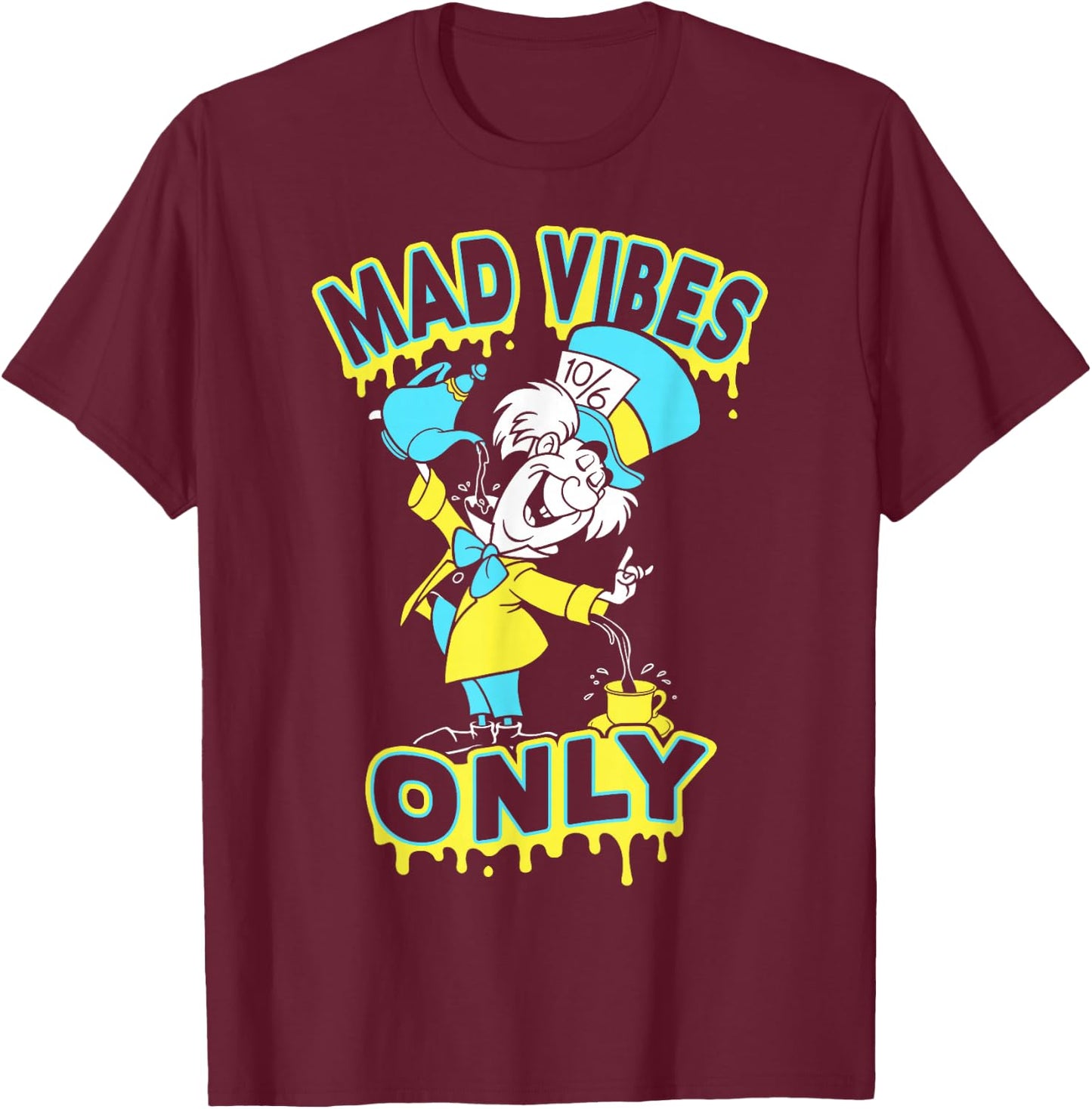 Disney Alice in Wonderland Mad Hatter Mad Vibes Only Small T-Shirt - T-Shirt | Maroon
