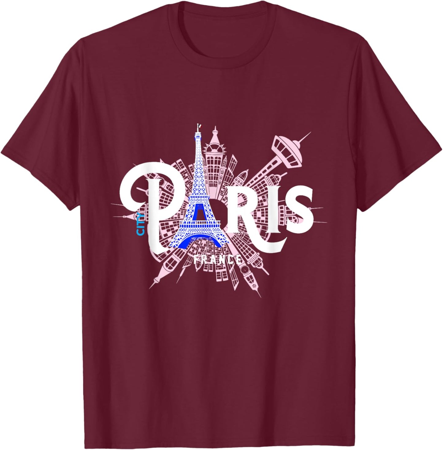 The Eiffel Tower And Iconic Buildings Vintage Paris Travel T-Shirt - T-Shirt | Maroon
