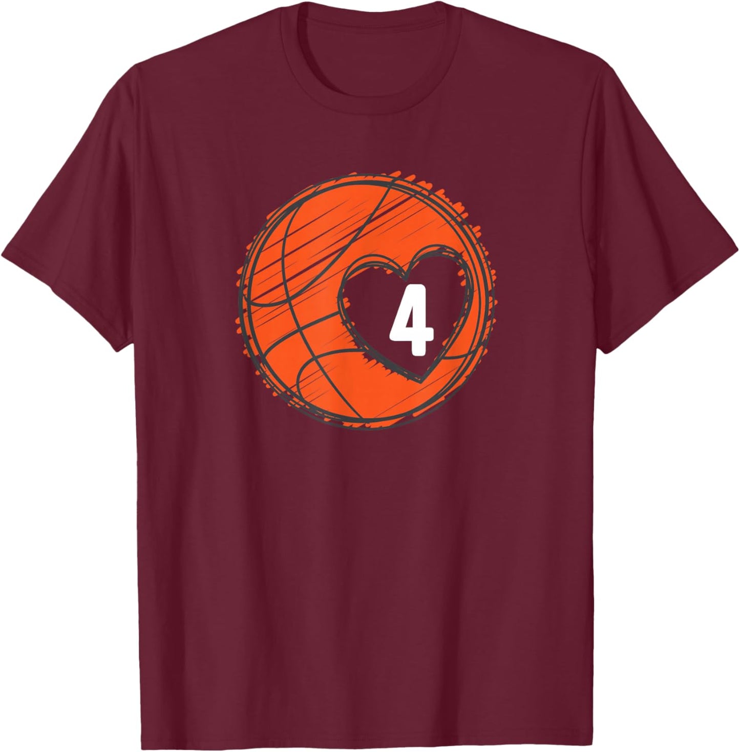 #4 Number 4 in Heart - Basketball Player Cute Graphic T-Shirt - T-Shirt | Maroon