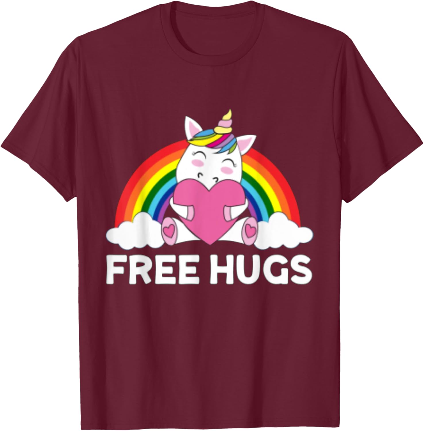 Free Hugs Unicorn T-Shirt - T-Shirt | Maroon