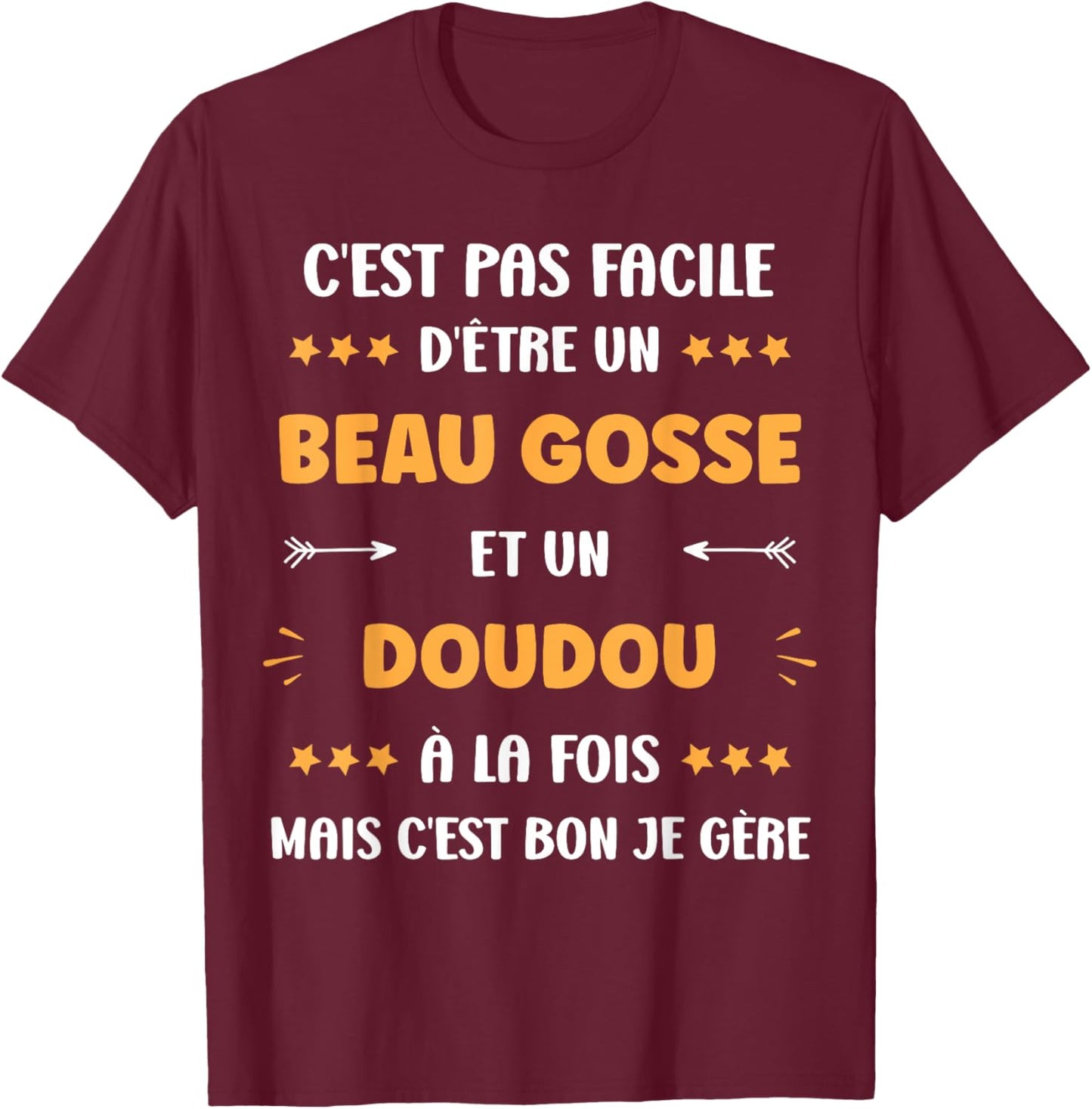 First Name Super Doudou Humour Beau gosse Doudou , Black, S T-Shirt - T-Shirt | Maroon