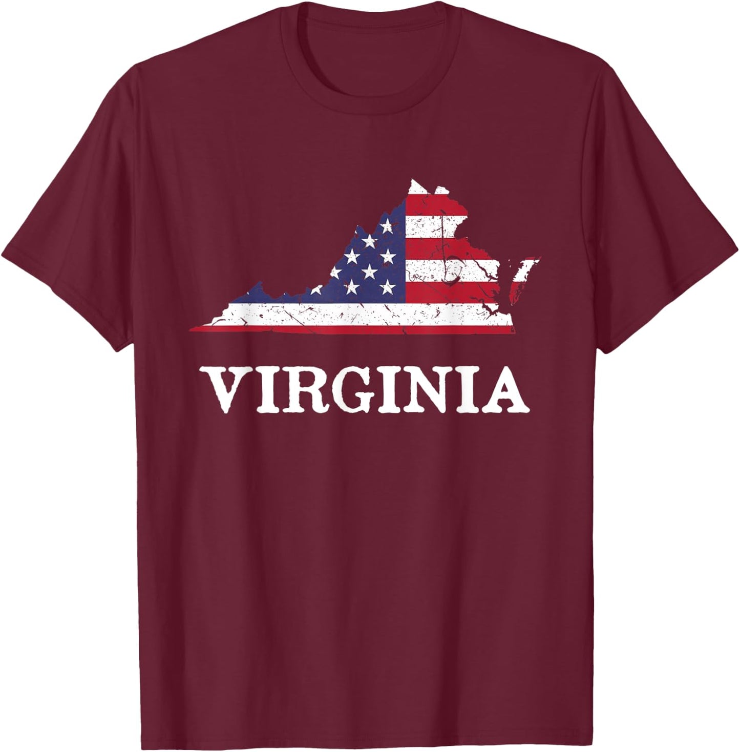 Virginia Map State American Flag 4th Of July Pride Kids Men T-Shirt - T-Shirt | Maroon