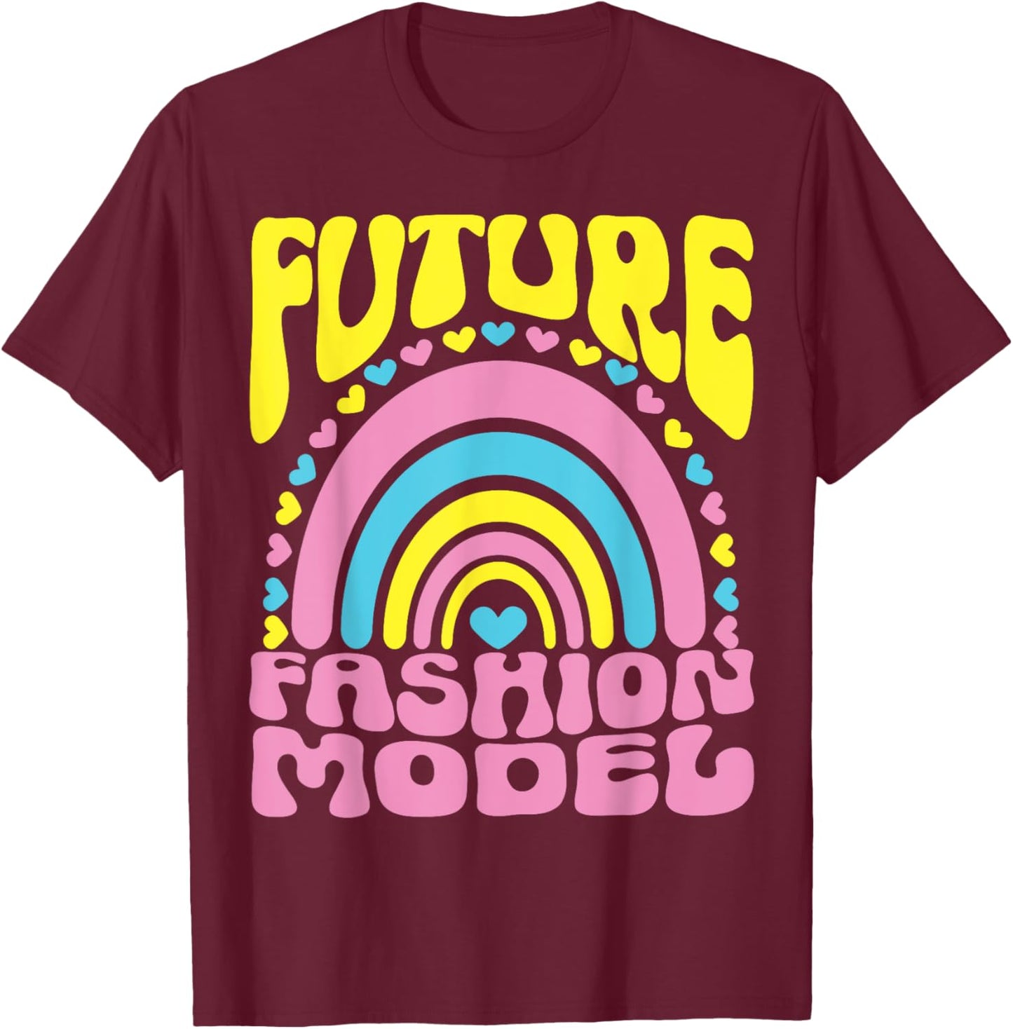 Future Fashion Model Bright Retro Rainbow Occupation T-Shirt - T-Shirt | Maroon