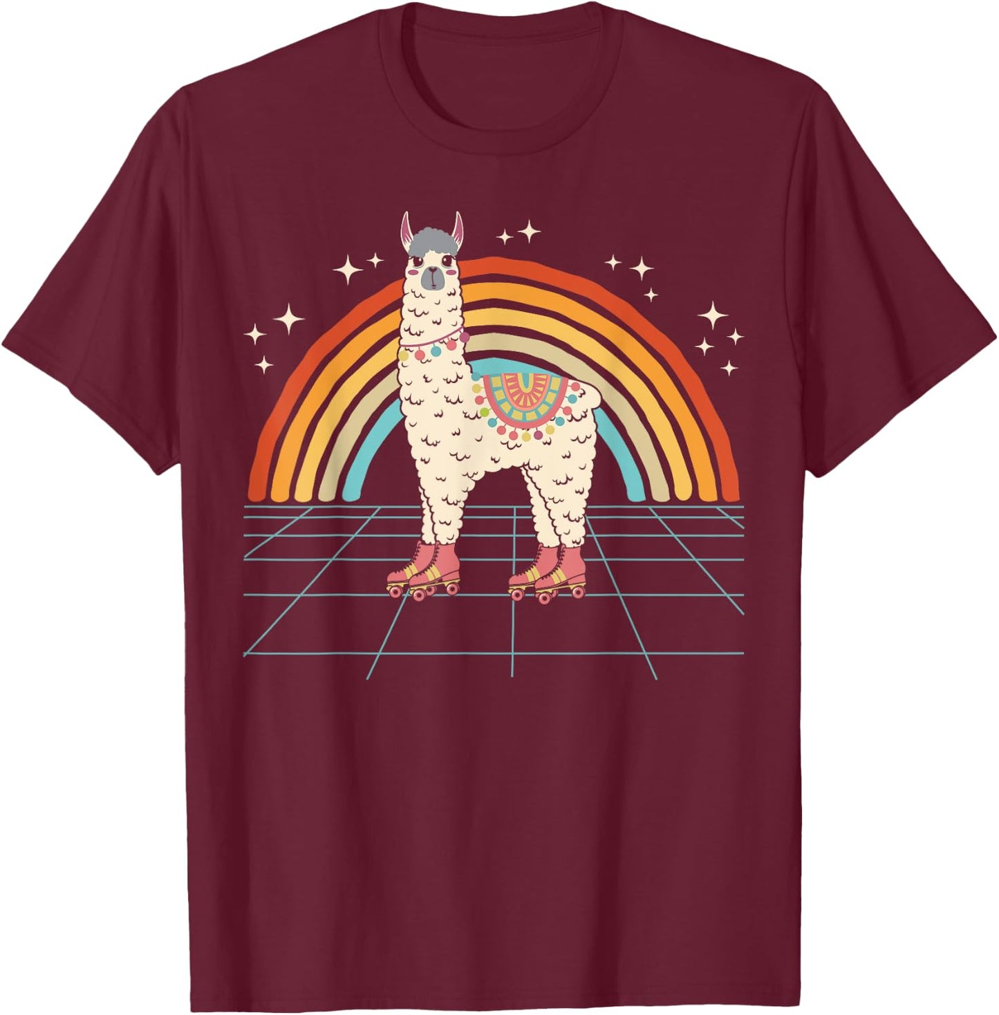 Roller Skating Alpaca Skater Skate Retro Vintage 70s/80s T-Shirt - T-Shirt | Maroon