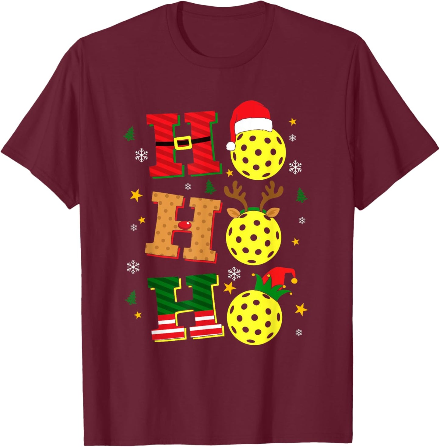 Christmas Pickleball Ho Ho Ho Paddle Sports Players Holiday T-Shirt - T-Shirt | Maroon