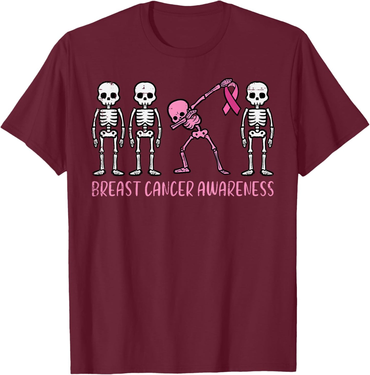 Breast Cancer Awareness Skeleton Dab Support Women Kids Men T-Shirt - T-Shirt | Maroon