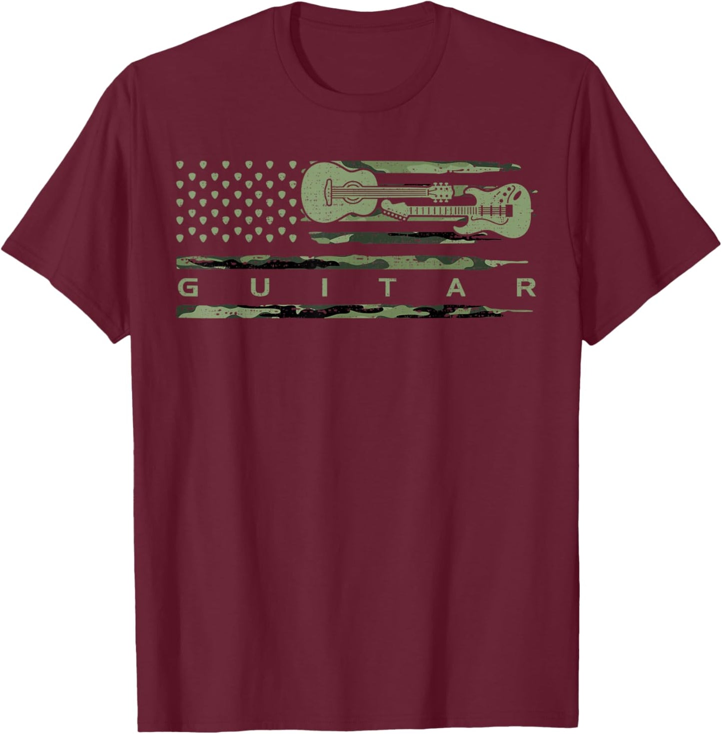 Vintage Camouflage Guitar, Guitarist, Guitar Lover T-Shirt - T-Shirt | Maroon