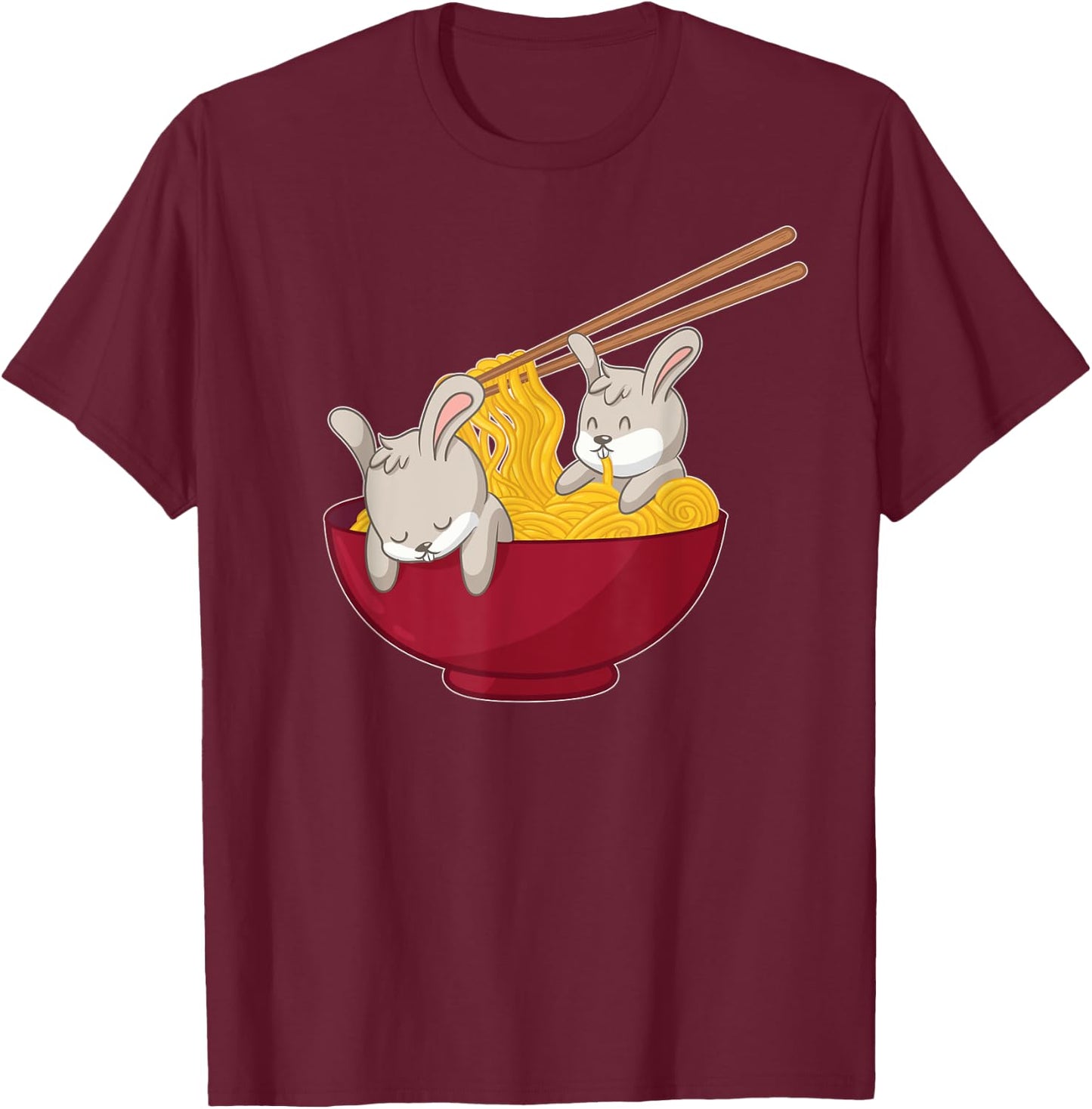 Kawaii Anime Japanese Ramen Noodles Bunny Rabbit Gift T-Shirt - T-Shirt | Maroon