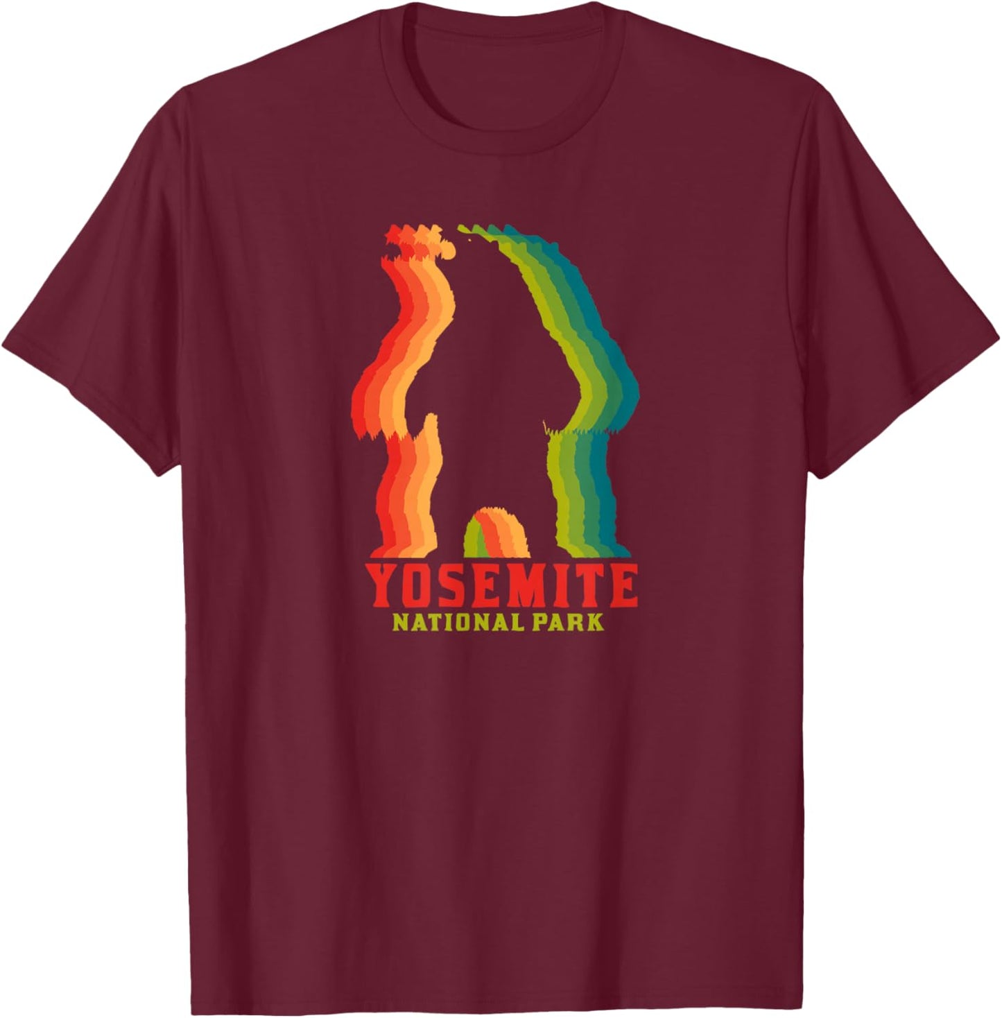 Yosemite National Park Colorful Bear Graphic T-Shirt - T-Shirt | Maroon