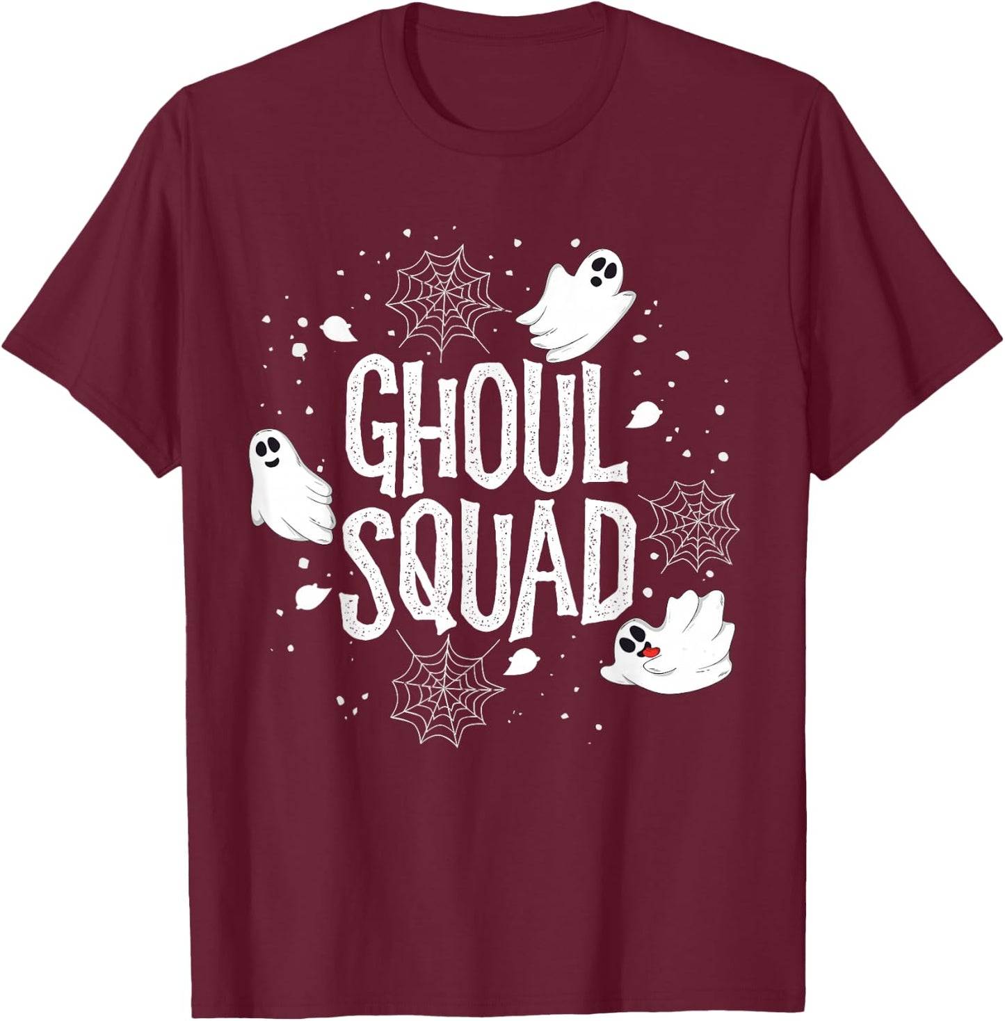 Ghoul Squad Halloween Crew Ghost Kids Boys Friends Outfit T-Shirt - T-Shirt | Maroon