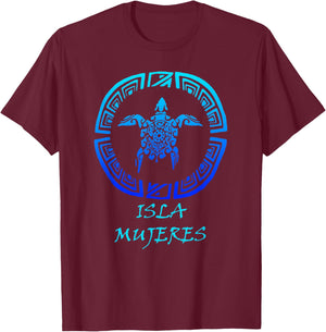 Isla Mujeres, Caribbean Vintage Retro Tribal Turtle Vacation T-Shirt - T-Shirt | Maroon