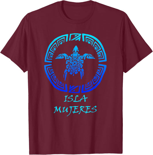 Isla Mujeres, Caribbean Vintage Retro Tribal Turtle Vacation T-Shirt - T-Shirt | Maroon