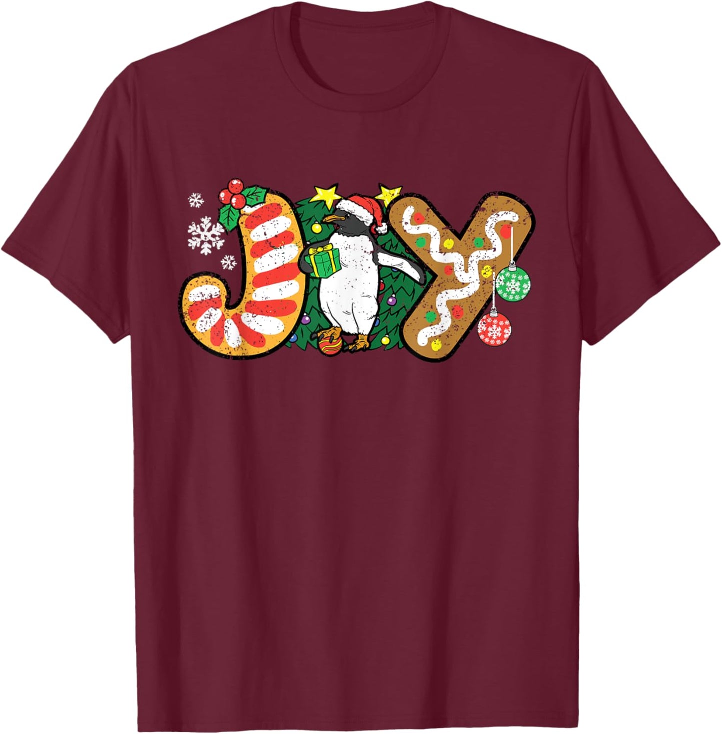 Penguin Joy Christmas Pajama X-mas Snowflakes Winter Holiday T-Shirt - T-Shirt | Maroon